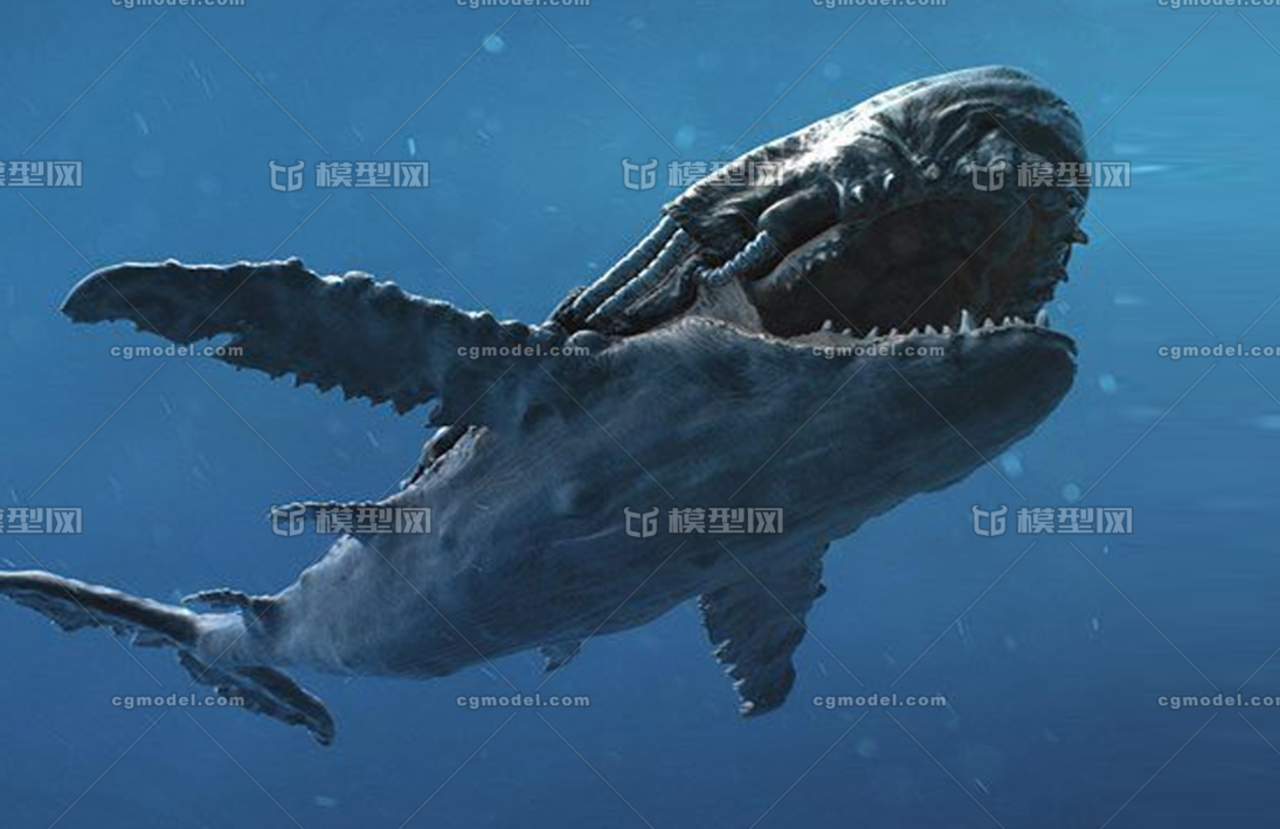 海洋怪物钢铁巨鲲模型 鲲鱼异兽海兽 ma obj(无海洋场景 / 封面 ps