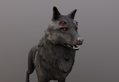 写实四眼恶狼4k贴图带绑定怪兽梦魇魔狼