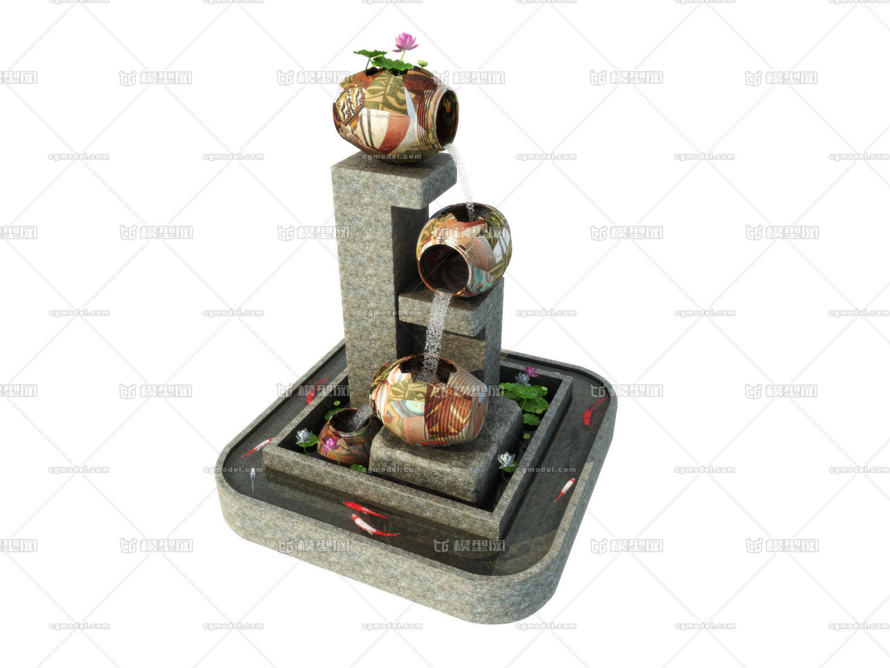 流水景观小品 合集四组-石头-石头植物-孤单的小鱼儿-cg模型网