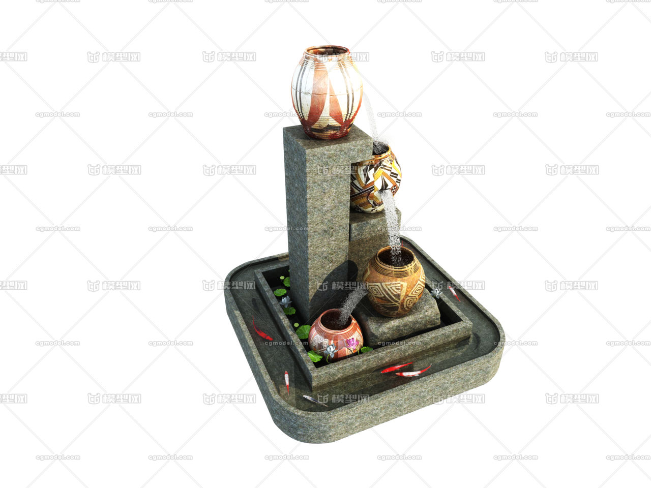 流水景观小品 合集四组_孤单的小鱼儿作品_石头植物石头_cg模型网