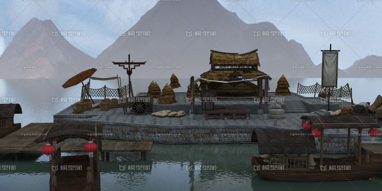 古代码头模型模型-古代场景模型库-3ds Max(.max)模型下载-cg模型网
