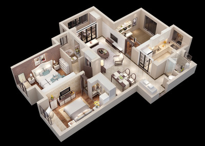 写实室内空间轴测图场景,室内,轴测图,户_渲染mm作品_场景现代场景_cg