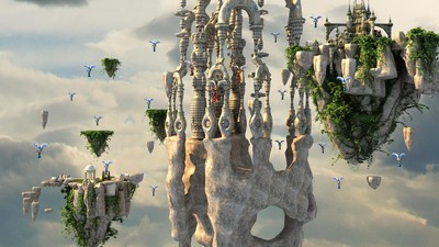 城堡,天使之城,科幻场景,凯尔,悬空的石头