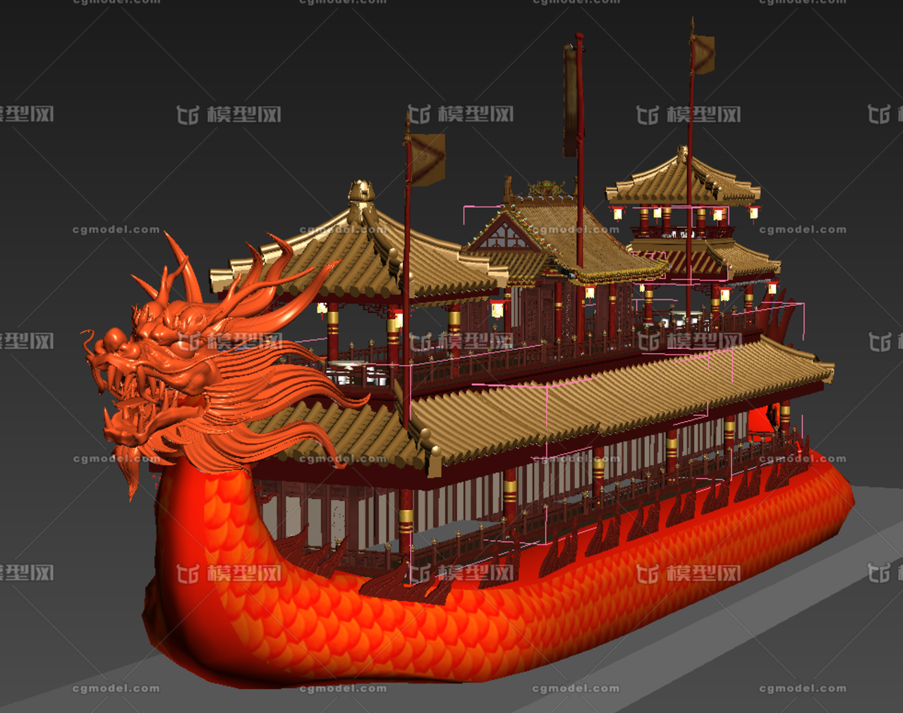 龙舟 龙船模型-古代船/仿古船模型库-3ds Max(.max)模型下载-cg模型网