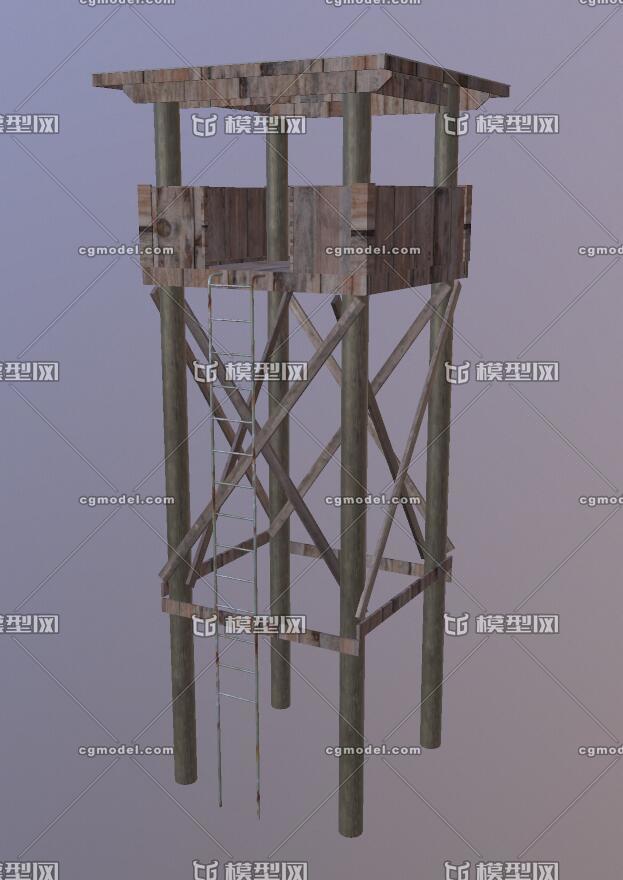 瞭望塔木塔哨塔模型-场景部件模型库-3ds Max(.max)模型下载-cg模型网