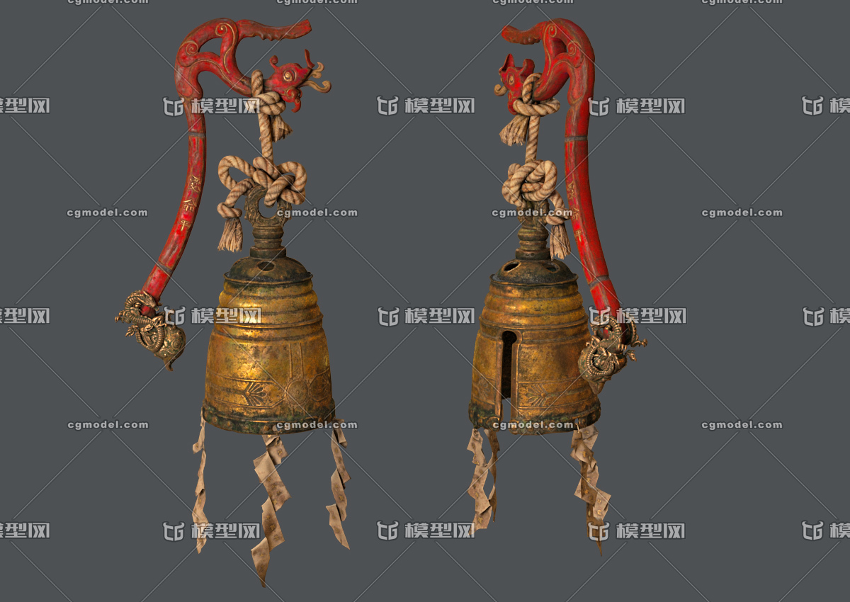 max简模 古代金钟 铜钟 驱魔钟 日本铃铛 法器 pbr 次世代  法宝 文物