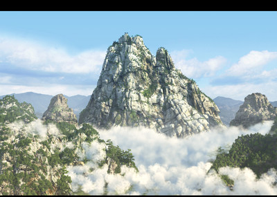 山峰云海自然风景区动画鸟瞰场景 山脉 山崖 峡谷 山峰 高山 云海