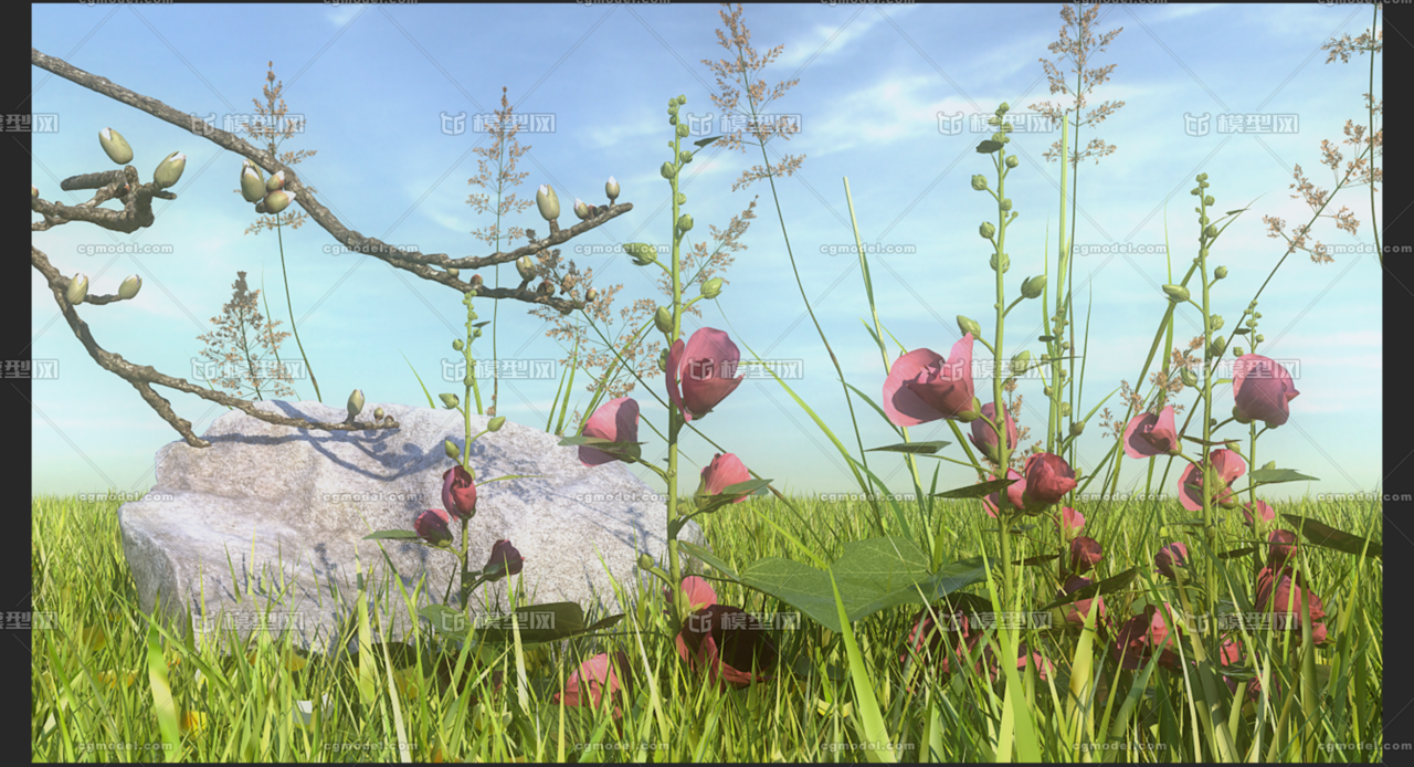 VR代理无插件 种子开花植物景观场景模型-自然场景模型库-3ds Max(.max)模型下载-cg模型网