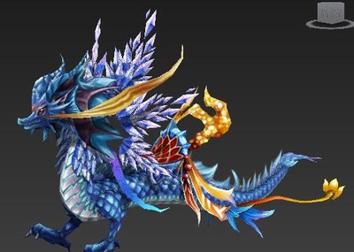 巨龙中国龙青龙蛟龙坐骑怪兽带绑定带待机走路动画