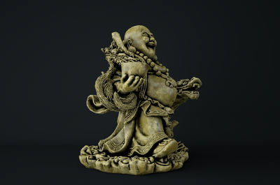 超精细弥勒佛 背着龙的弥勒佛 手持元宝 弥勒佛雕像模型 佛像