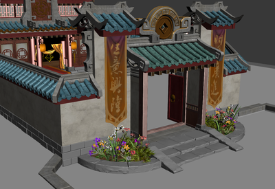 精致建筑钱庄      古代钱庄场景   古代房子    灯笼     花草  门窗