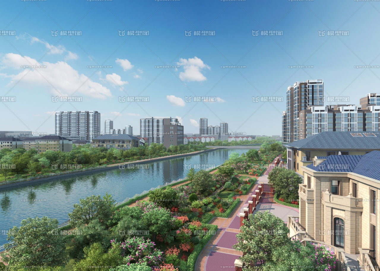 写实河岸建筑动画景观,ma模型,配楼,_渲染mm作品_场景现代场景_cg模