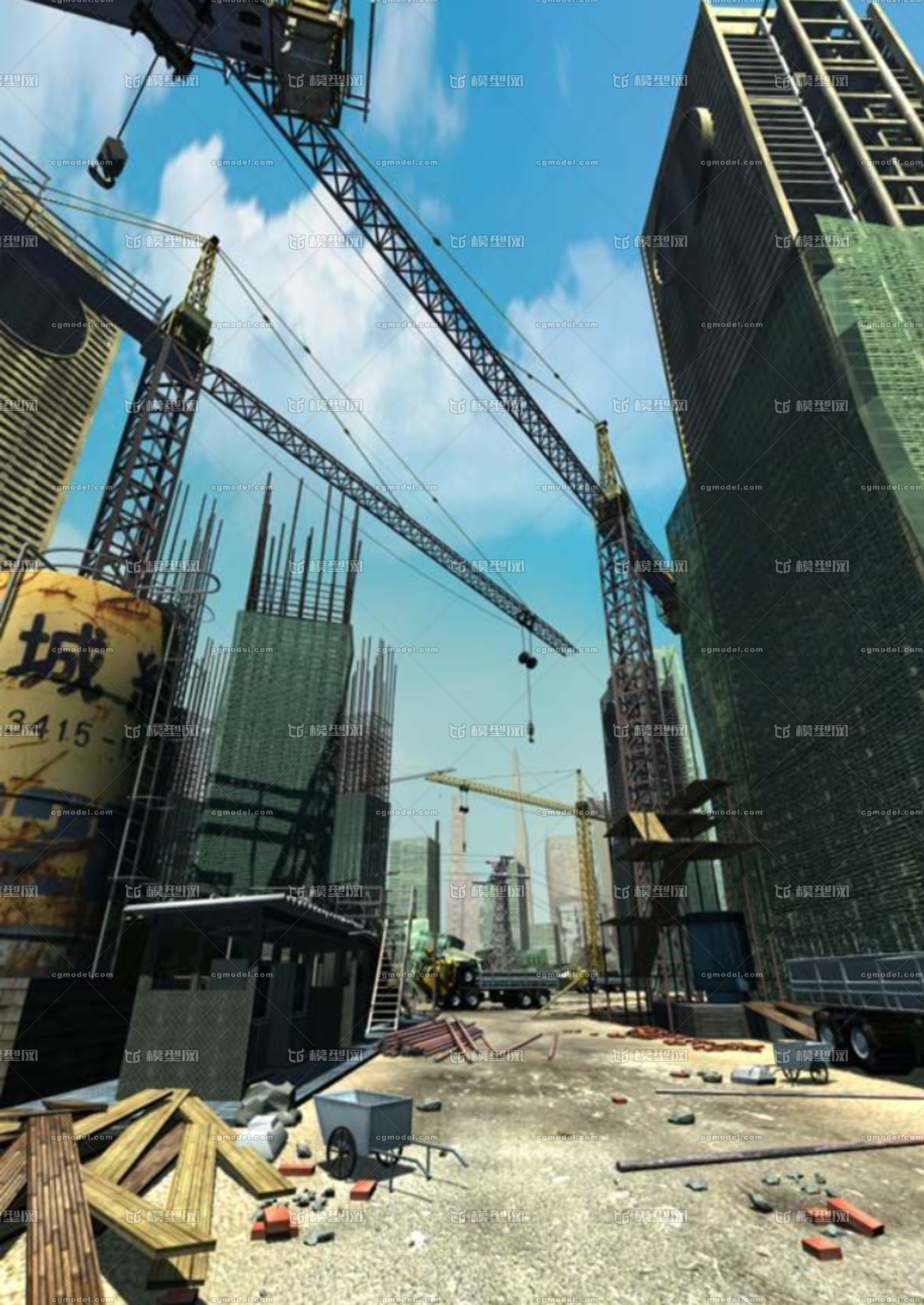 写实的建筑工地,建筑施工在建_fatezero作品_场景现代场景_cg模型网