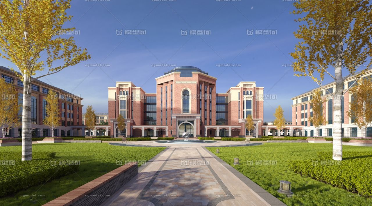 学校秋景,教学楼场景,实训楼,综合楼,图书馆,勤奋楼,草坪,林荫道
