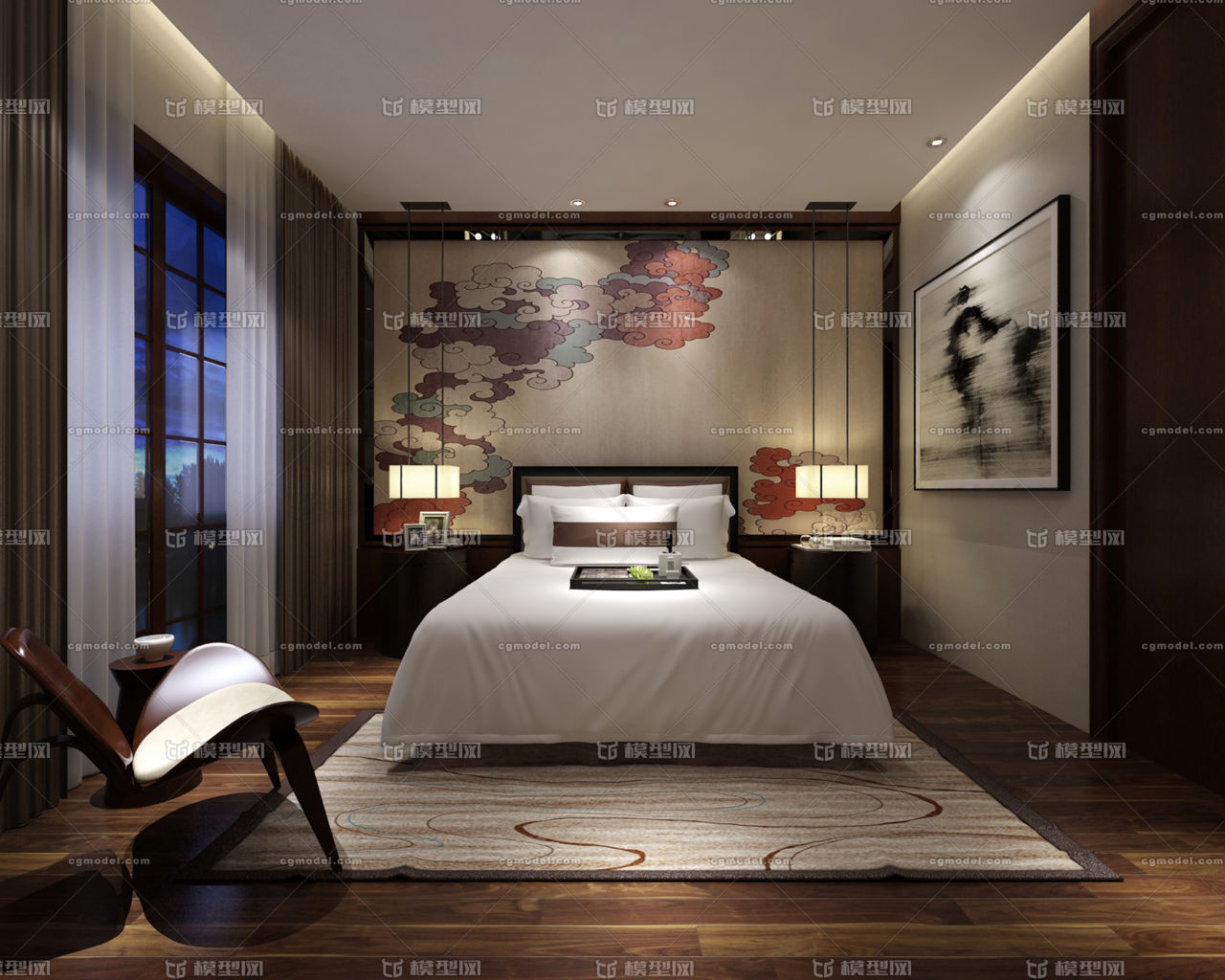 新中式卧室 混搭卧室模型-卧室模型库-3ds Max(.max)模型下载-cg模型网