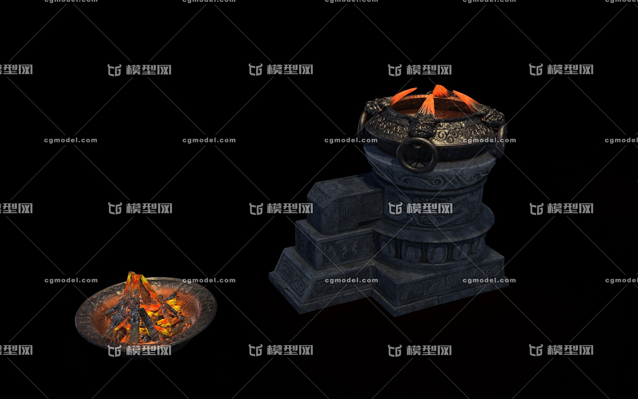 火盆 古代石头雕文模型-历史建筑模型库-3ds Max(.max)模型下载-cg模型网