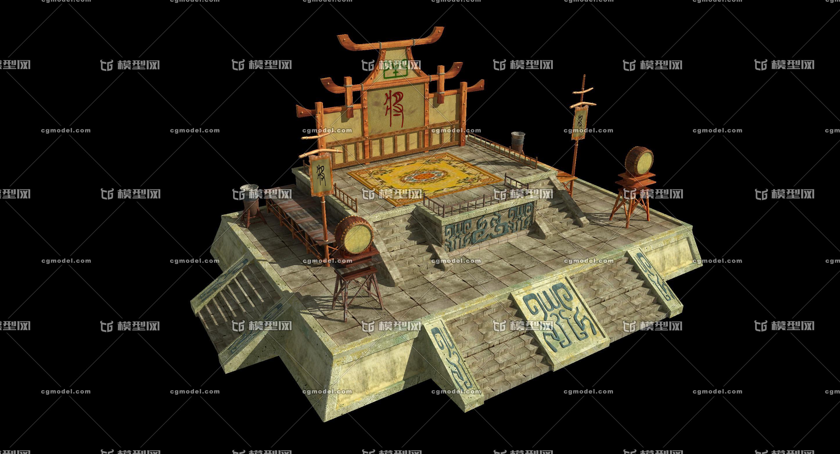 点将台 高台 旗帜  军营 点将台 打鼓 鼓 打仗 将军 点兵台