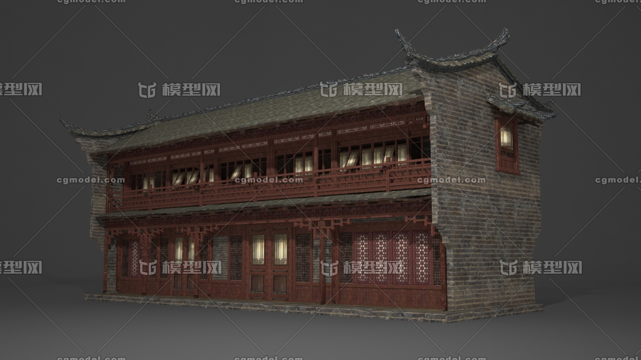 古建筑两层楼房民居建筑3d模型