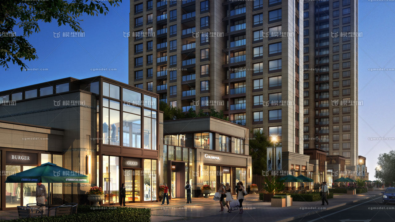 二层商业,沿街二层商业,现代二层商业,高层住宅底层商业,写实超现代二