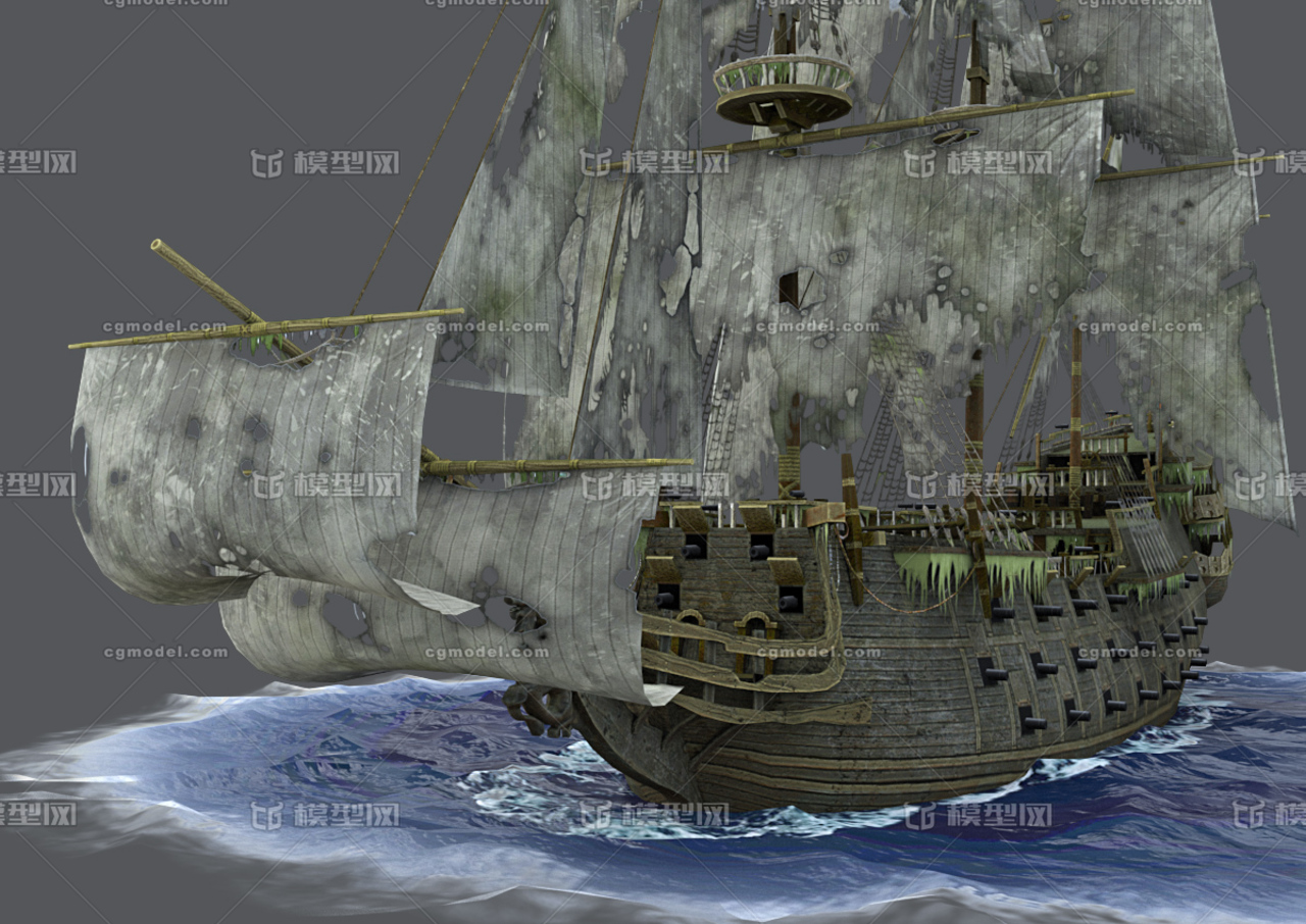 高质量 幽灵船 鬼船 失踪 沉船 古代船 破船 烂船 海盗船 船只 木船