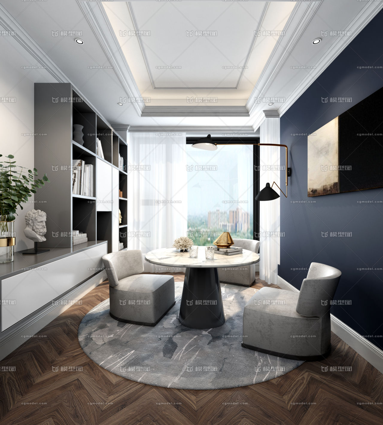 SK现代书房模型-书房模型库-3ds Max(.max)模型下载-cg模型网