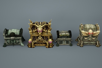 次世代手绘宝箱 四种宝箱 骷髅 宝石箱 宝藏 游戏模型 低面模型 游戏