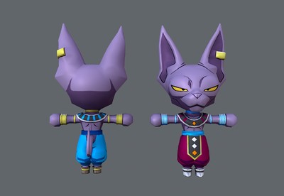 卡通  龙珠超  比鲁斯  q版破坏神 beerus  带简单骨骼绑定
