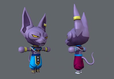 卡通  龙珠超  比鲁斯  q版破坏神 beerus  带简单骨骼绑定