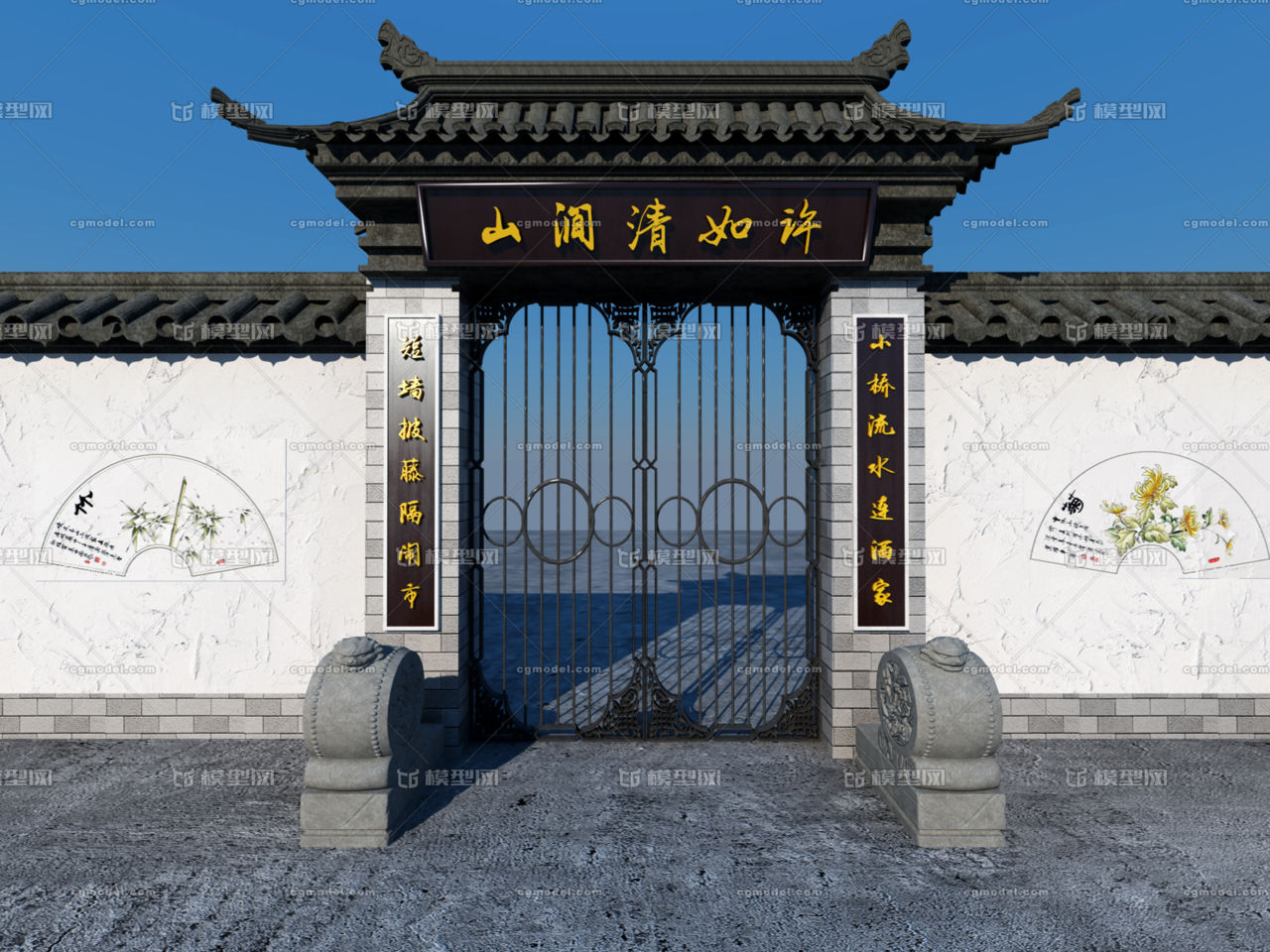 中式庭院大门楼,铁艺大门,门当,门墩