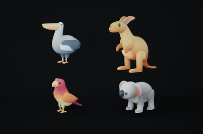lowpoly低面动物 q版鹈鹕  q版袋鼠 q版鹦鹉 q版考拉 低面 可爱 卡通