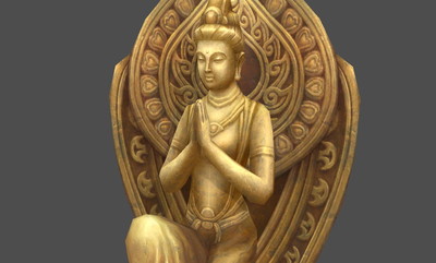 单膝跪地的女菩萨金像,观音金像,菩萨,金佛像