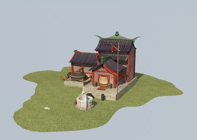 遊戲場景 建築 枯井 葫蘆 院 院子 p_ob大雄作品_場景古代場景_cg模型