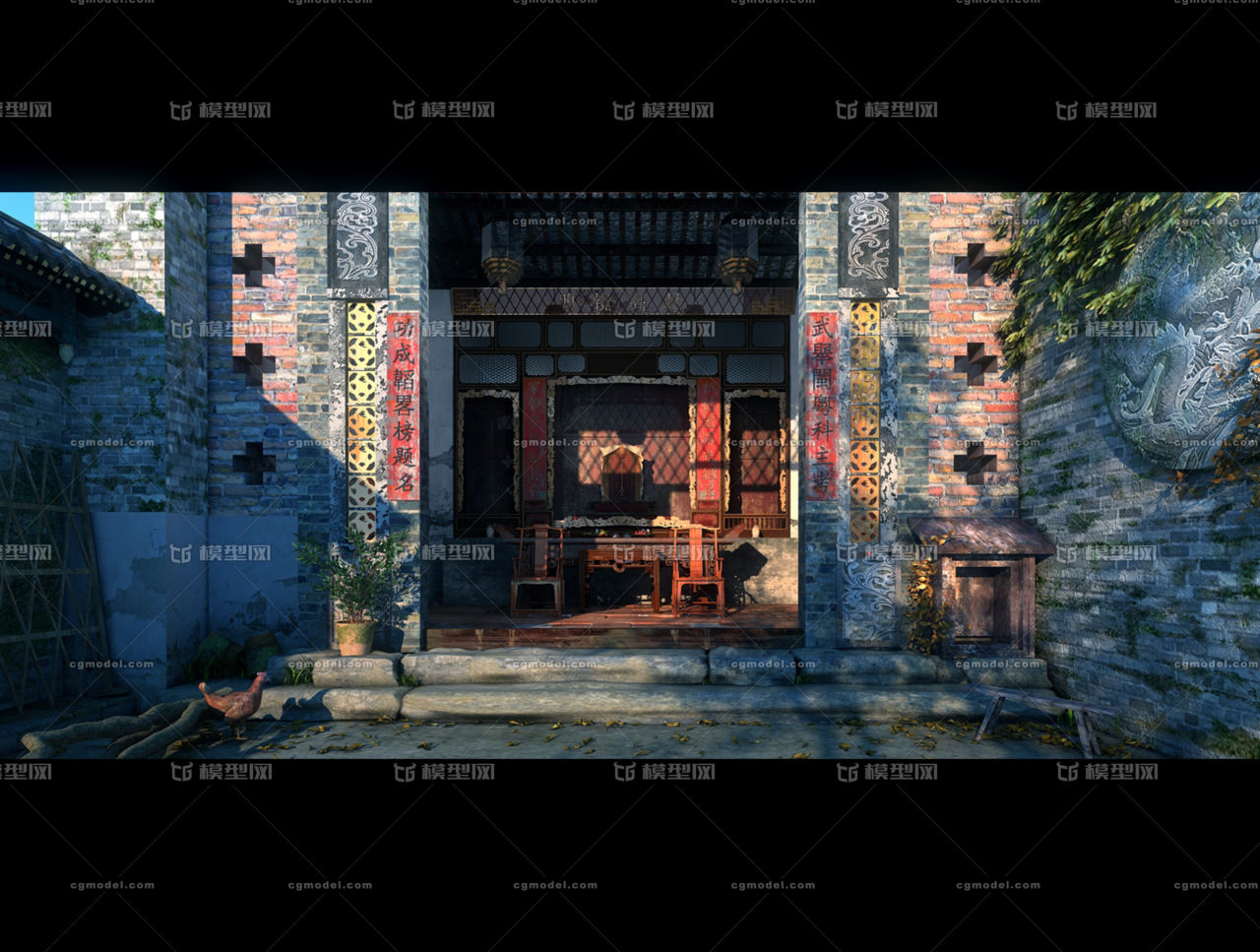做旧场景 农家小院 农村中式客厅 祠堂 四合院 堂屋 瓦房 正厅