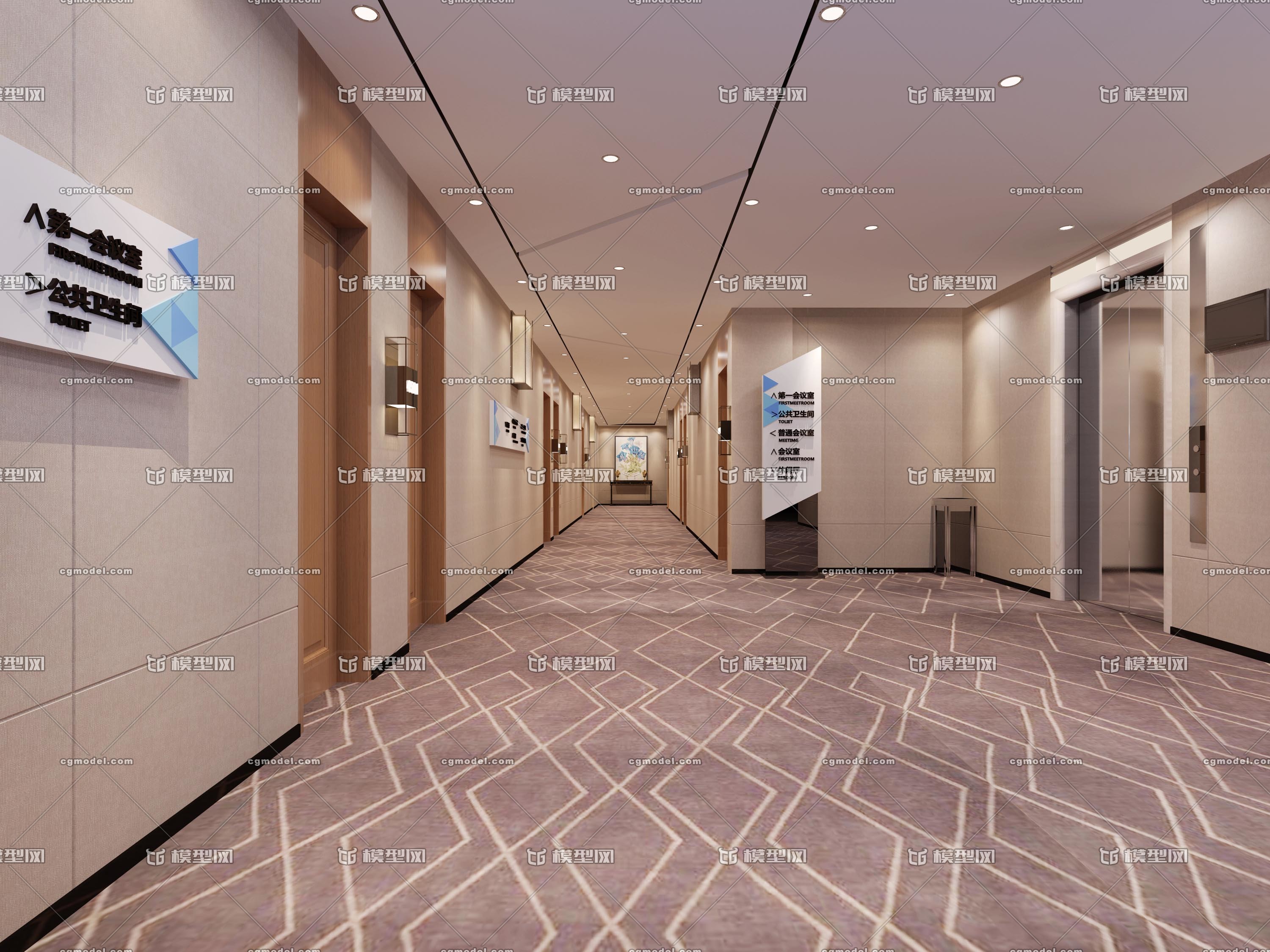 宾馆 走廊 _100860001作品_工装酒店餐饮_cg模型网