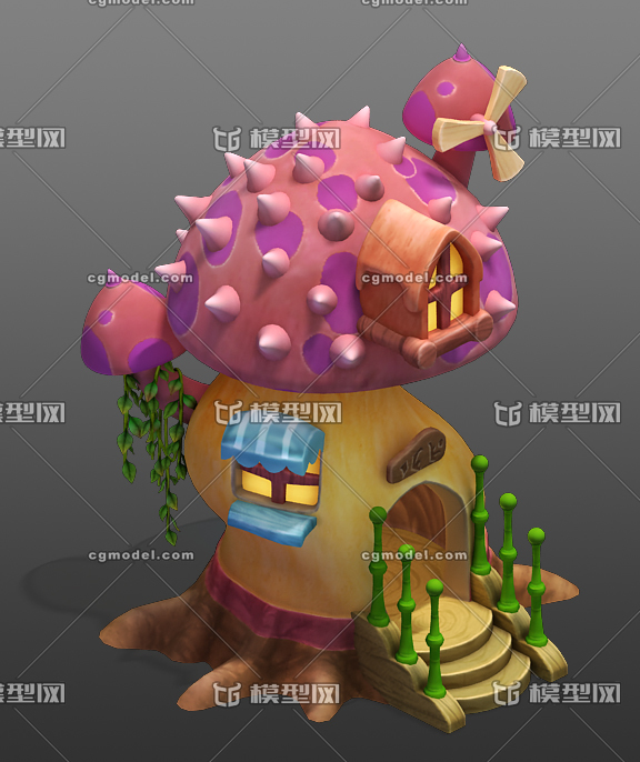 游戏建筑 蘑菇屋 蘑菇房子 树屋 精灵屋 卡通 q版