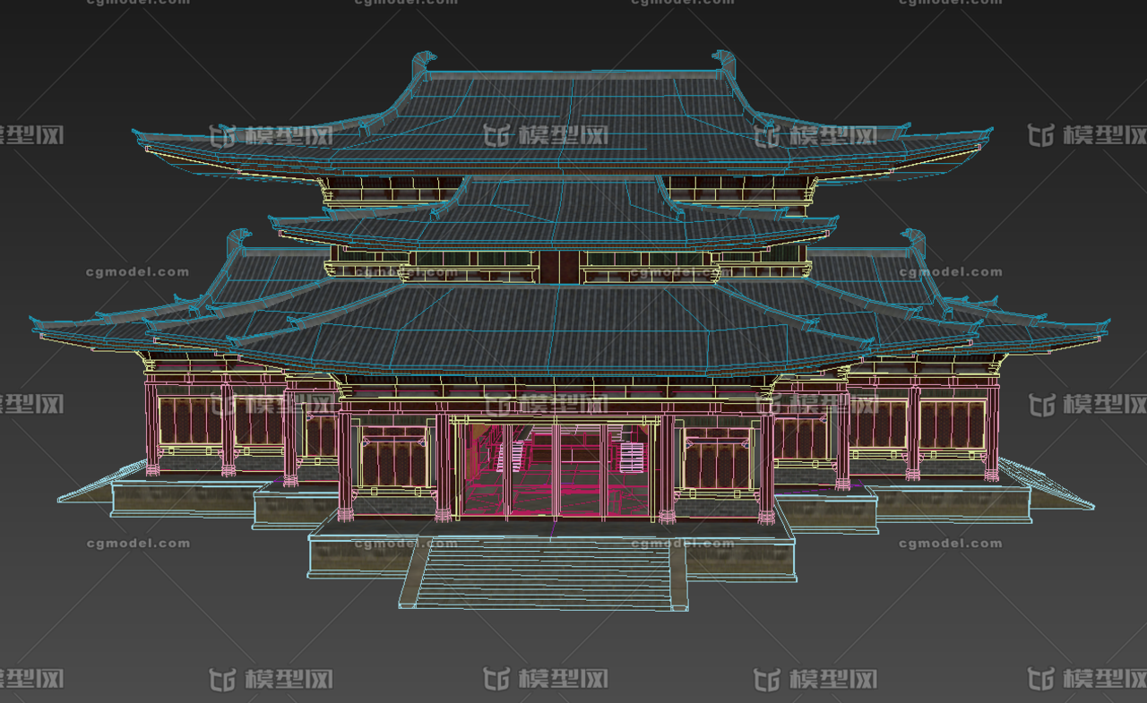 中國古建唐代風格古建宋代風格大殿宮殿議事廳聚義廳有內部結構