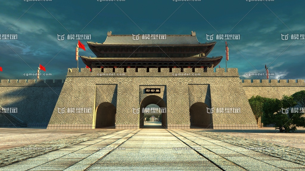 古城镇城门里穿进城内 古城池 河道_383005996作品_场景古代场景_cg