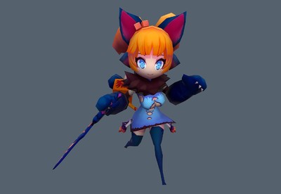 带动画  卡通小猫妖   猫精灵 手绘贴图  妖猫  cat   猫女战士