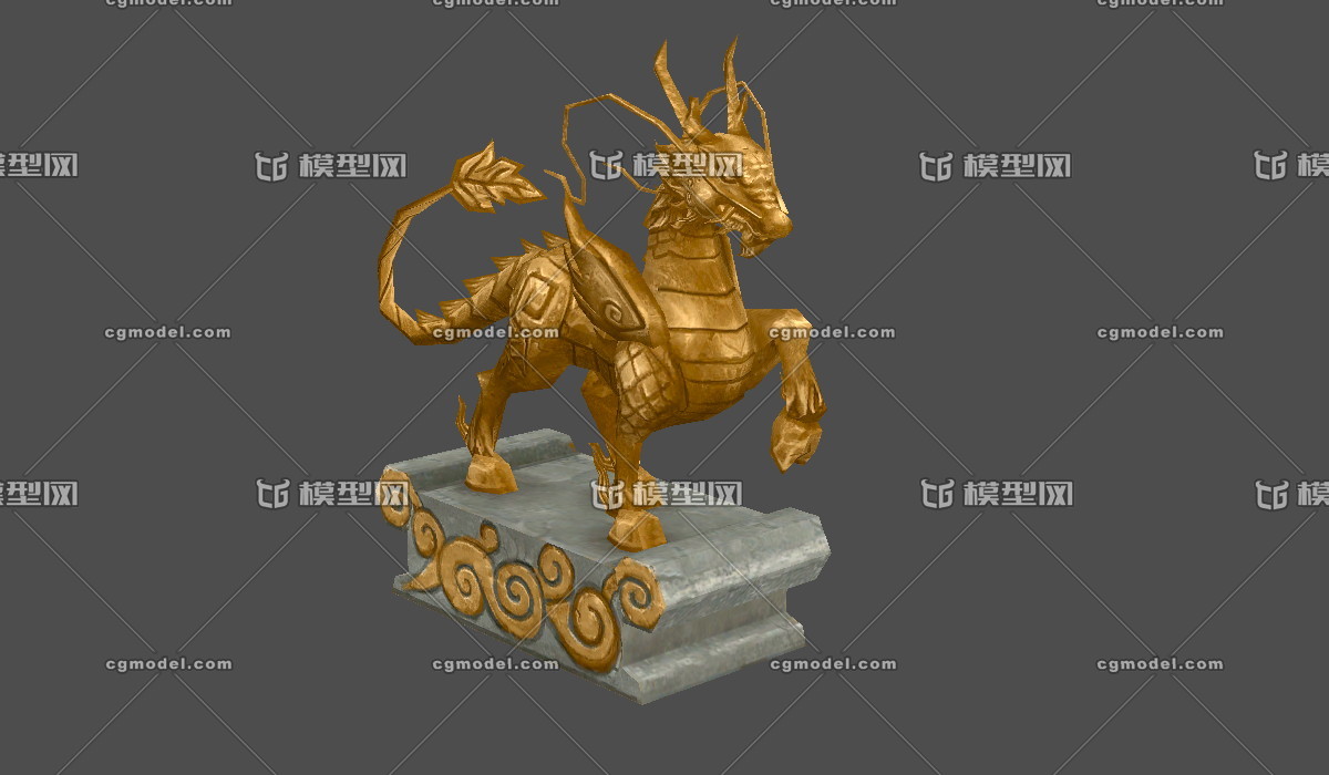 铜麒麟,黄金龙雕像,水麒麟铜像,神兽金像_cg盐巴作品_雕塑/文物神话