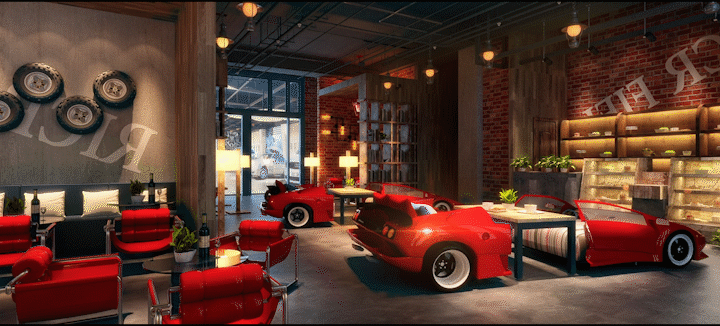 工业风汽车文化咖啡厅