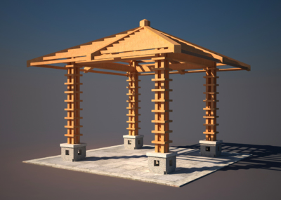 仿木四角亭 木制四角亭 中式四角_gwzl作品_场景自然场景_cg模型网