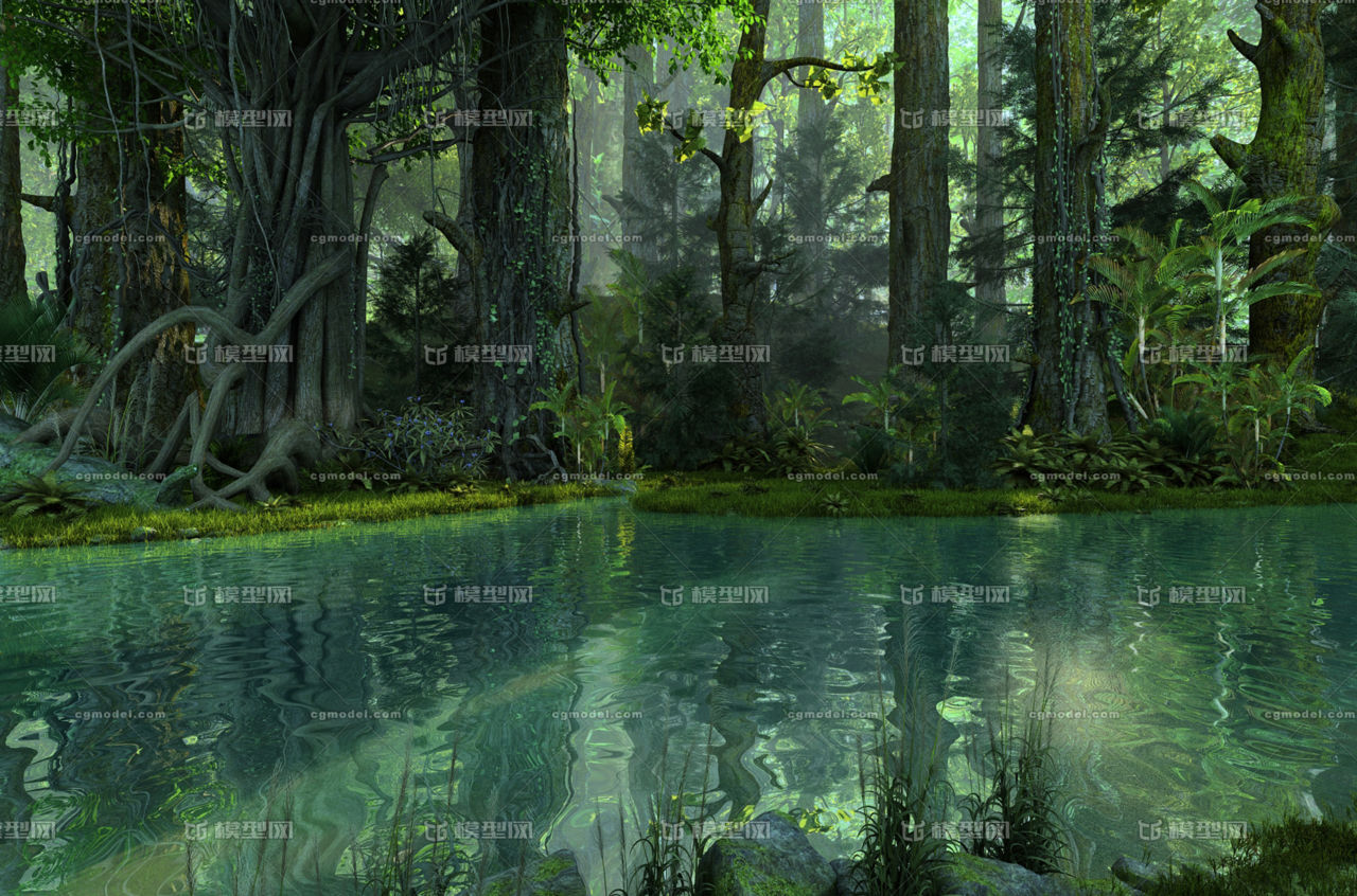 热带雨林,丛林,原始森林,水塘小溪_an789作品_场景自然场景_cg