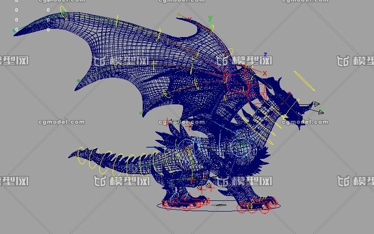 四足龍帶翅膀帶綁定 cg影視項目可直接使用,非常規範的模型,帶燈光