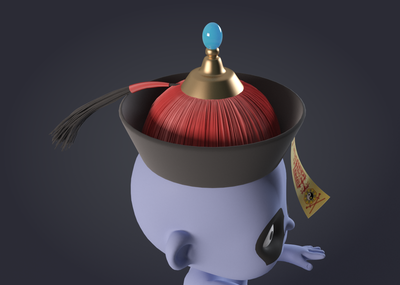 中国传统 卡通小僵尸  古代 清朝 官帽 顶戴 符咒