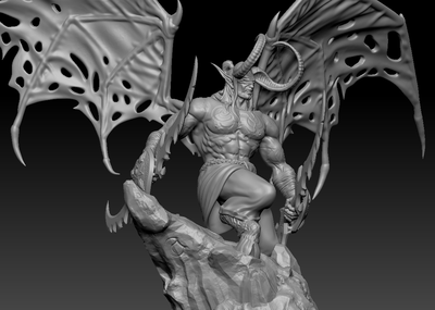恶魔猎手 illidan 伊利丹·怒风 石头地狱恶魔恶鬼人物雕像翅膀怪物