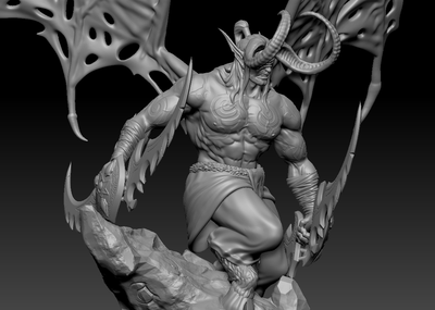 恶魔猎手 illidan 伊利丹·怒风 石头地狱恶魔恶鬼人物雕像翅膀怪物