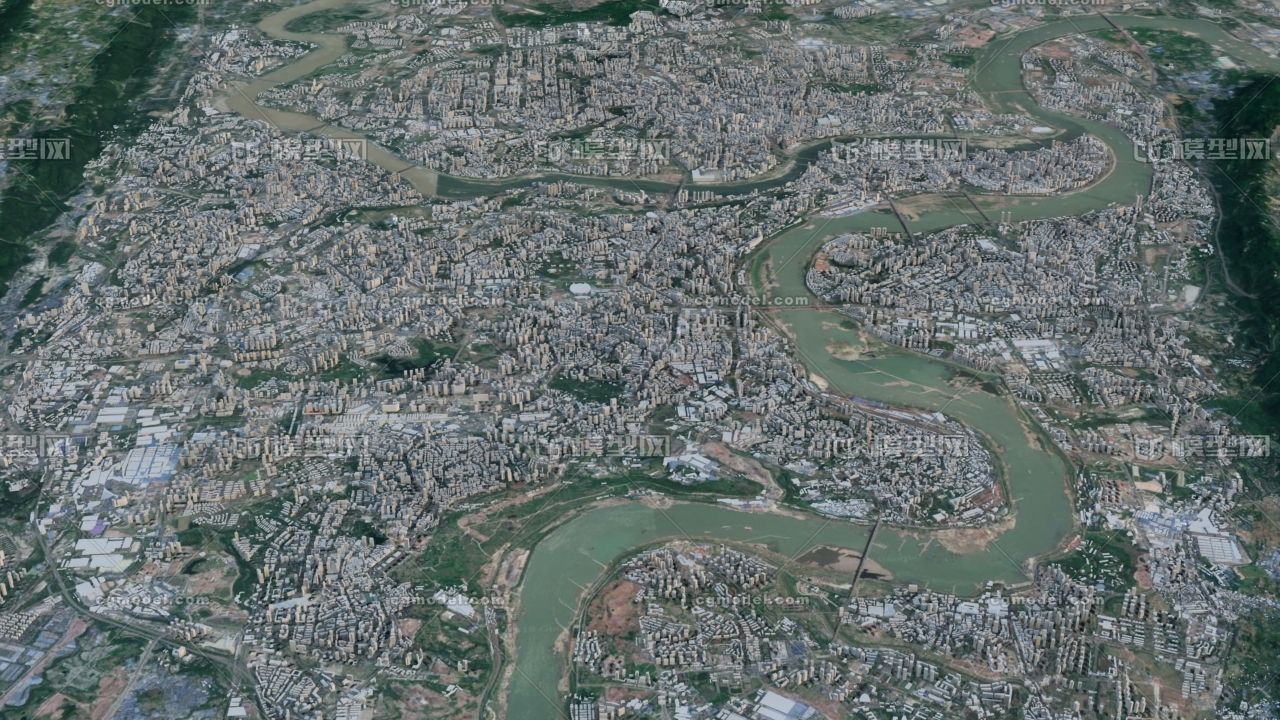 重庆城市3d模型 重庆数字城市 重庆地形 重庆山脉3d模型 重庆市鸟瞰