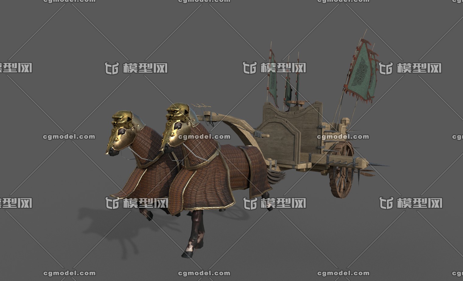 古代战争战车马车循环动画带贴图材质