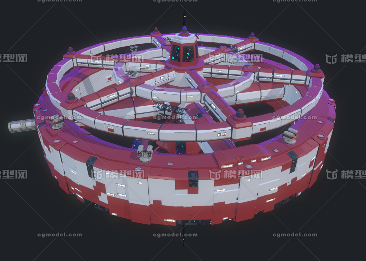 polygon 多边形 卡通 太空补给站 飞船补给站 空间站 太空能源补给站