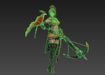 个赞呗手绘弓弩手-凯西   美女战士   游戏辅助角色  cassie模型精简